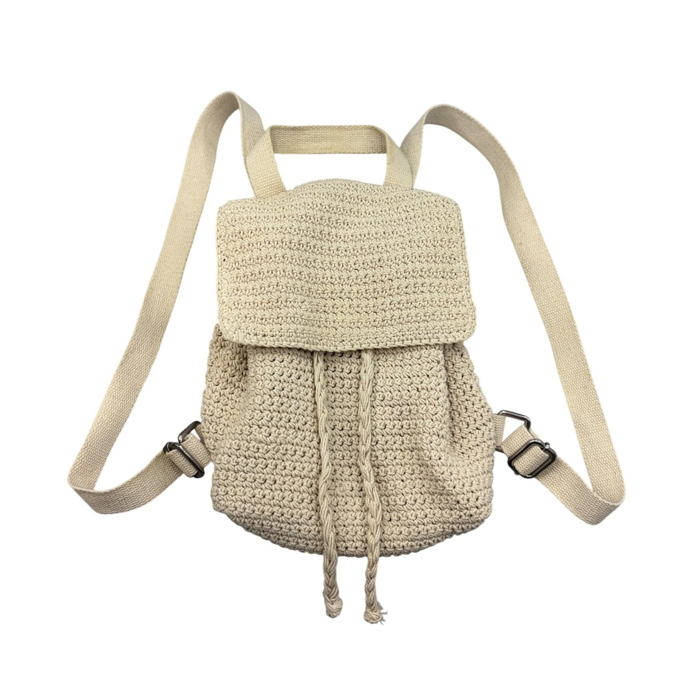 Wild Fable Crochet Boho Cottagecore Backpack Cream Drawstring Bag Minimalist